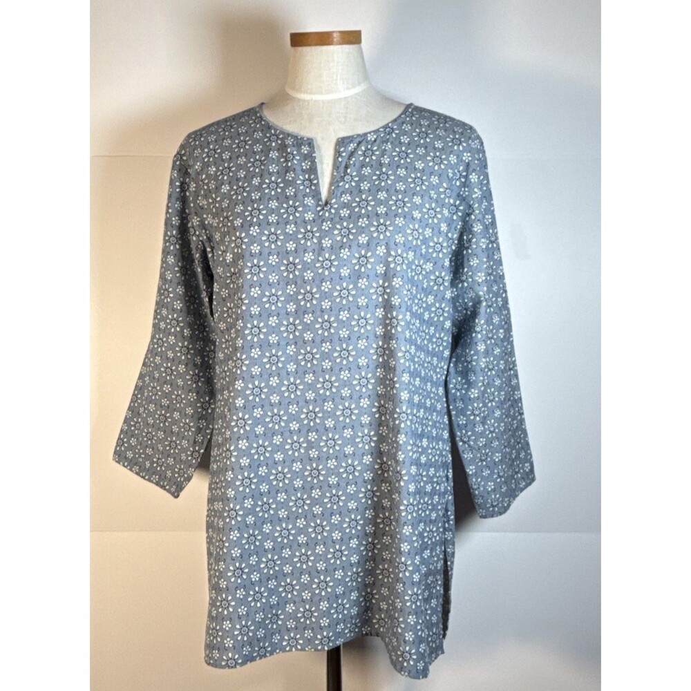 Roberta Roller Rabbit Blue Floral Cotton Tunic Top/cover Up Women's Sz Med Large